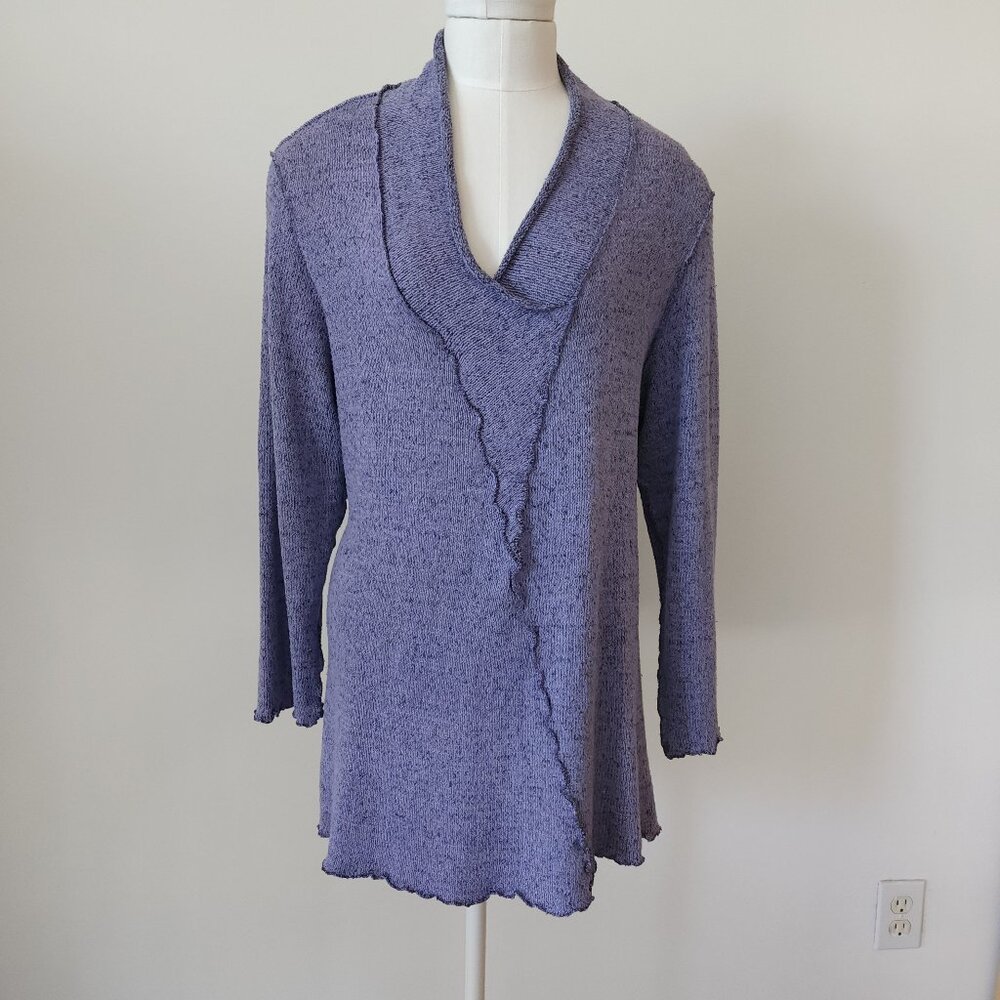 Fenini Purple Long Sleeve V neck Knit Top Lagenlook  Exposed Seams